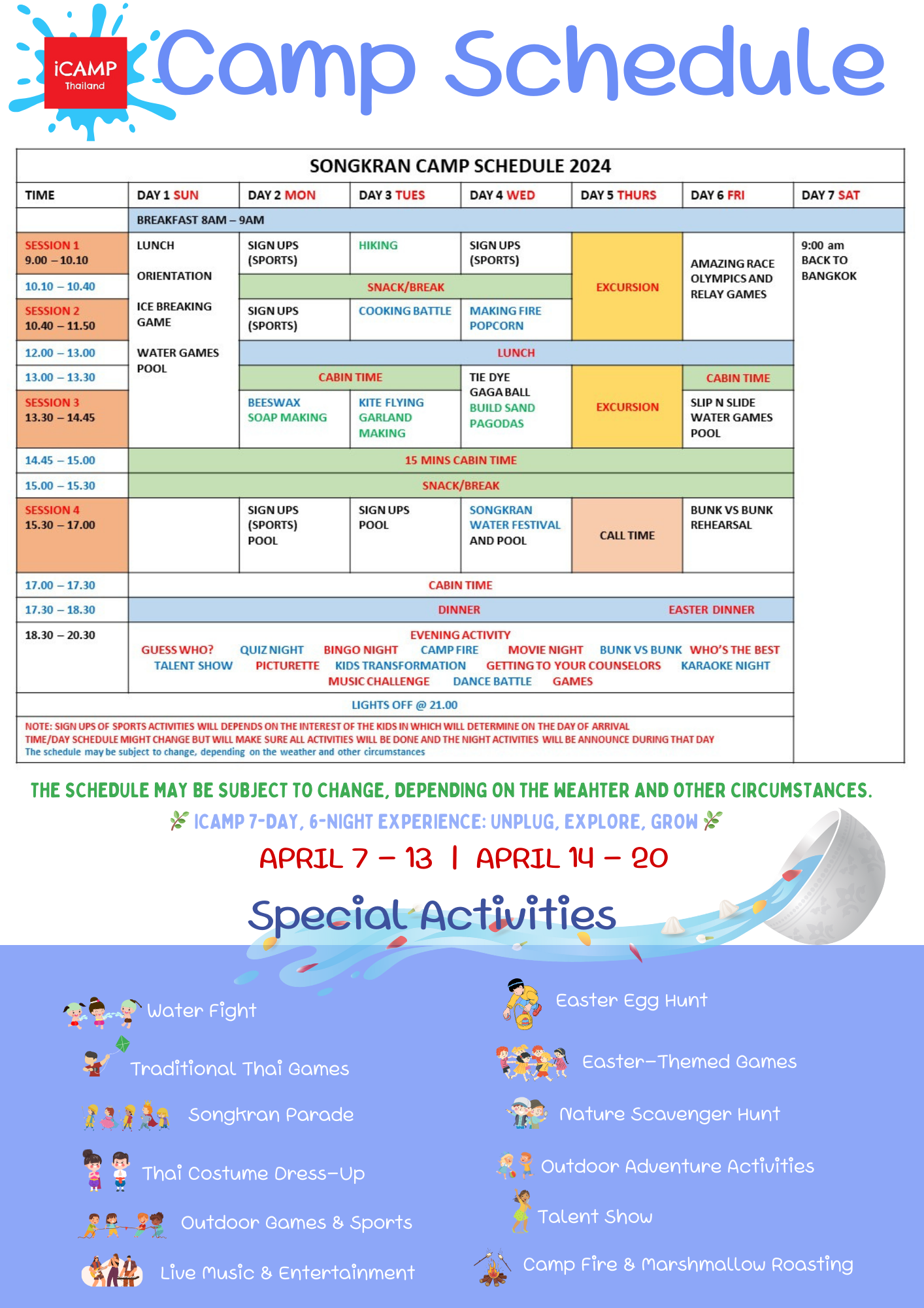 songkran camp schedule