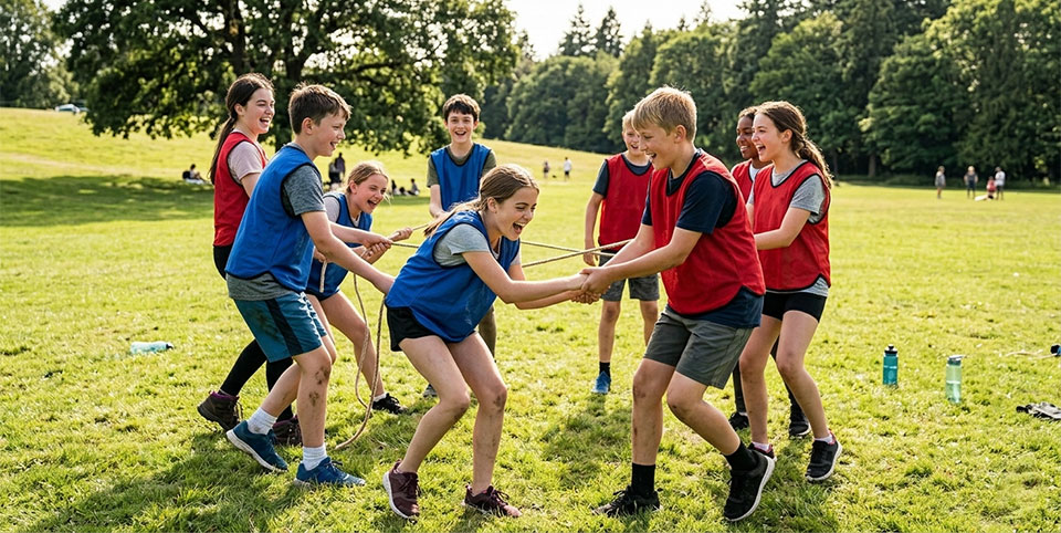 Group of children playing outdoors together